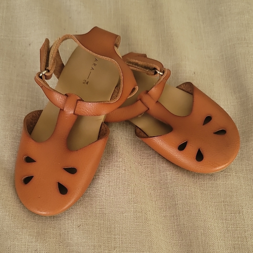 Zara Baby - Brown Leather Kids Sandals, Size EU 24/US 8, New Without Tags